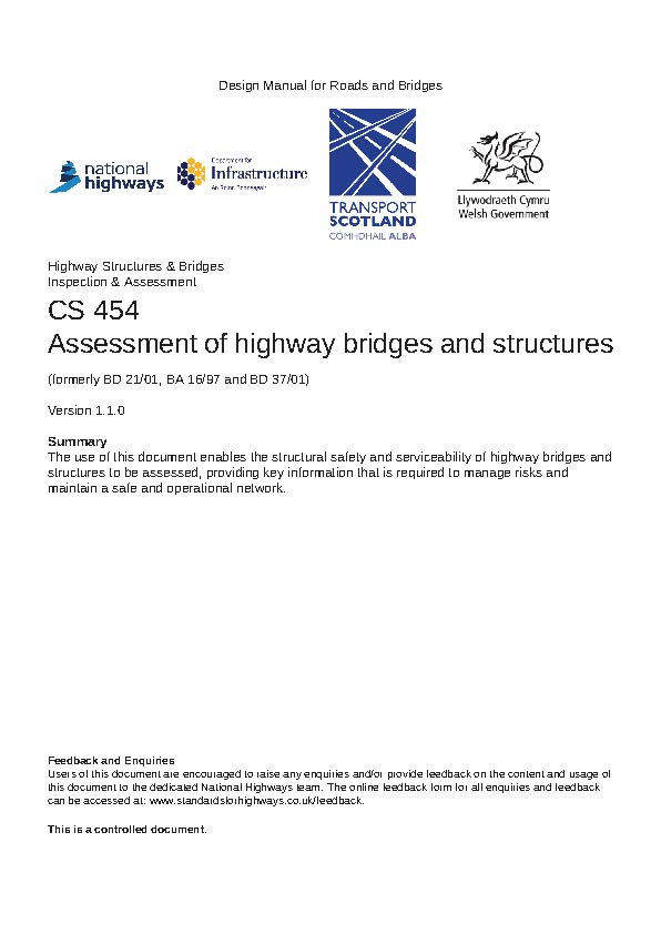 DMRB CS 454 - Assessment of highway bridges and structures