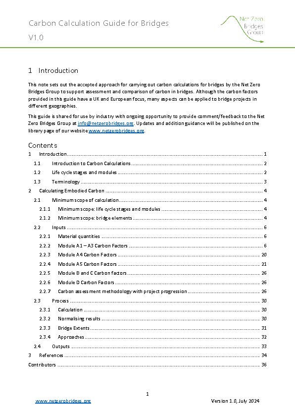 Net Zero Bridges Group Carbon Calculation Guide